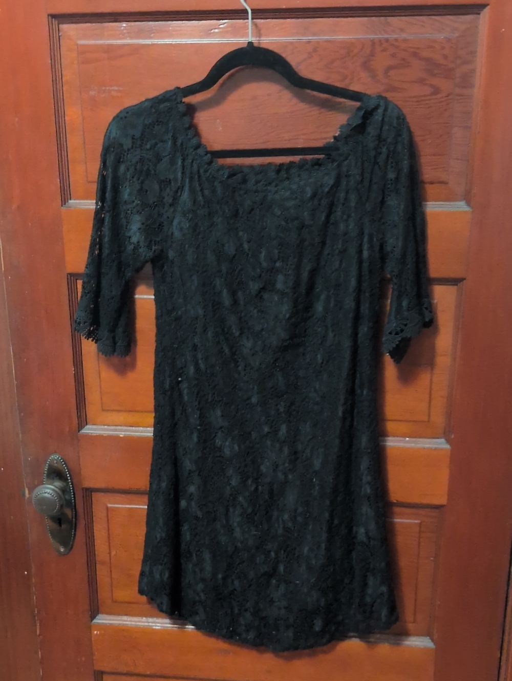 Black Lace Mini Dress with Scalloped Neckline